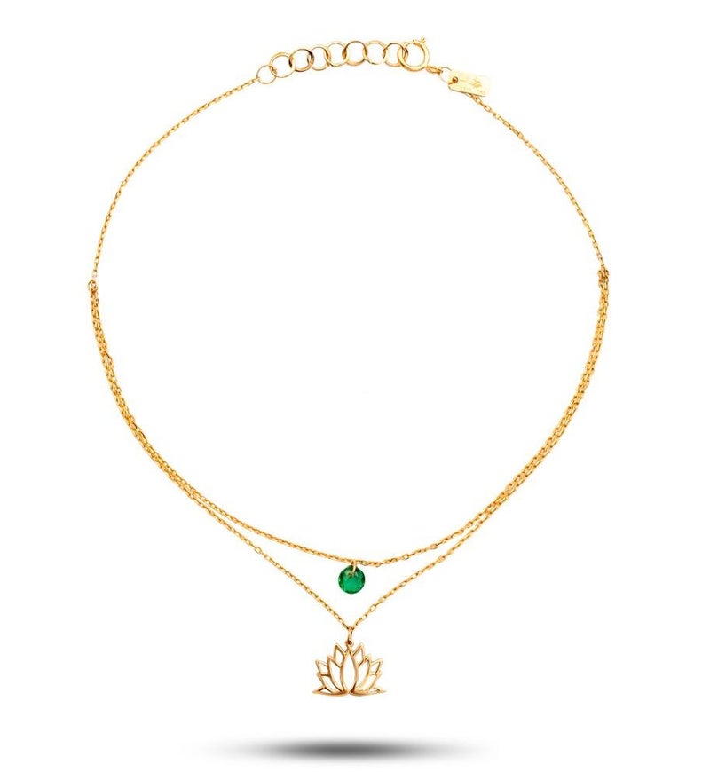 Ruby Art Gold Trendy 18K Pure Gold Anklet with Emerald, Adjustable Fit and Premium Finish, 1.46 Gram - Image 1
